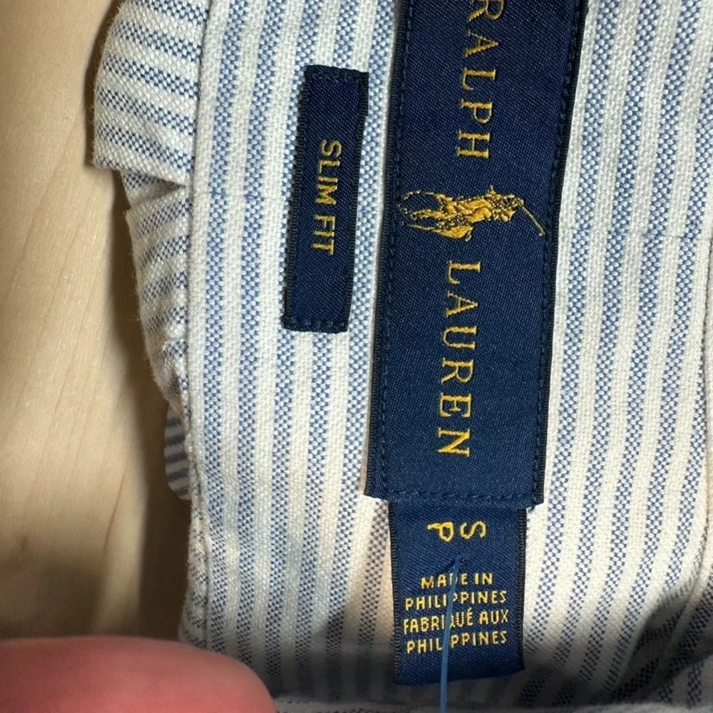 Polo Ralph Lauren Mens Slim Fit Blue White Striped Oxford Button Down Shirt S